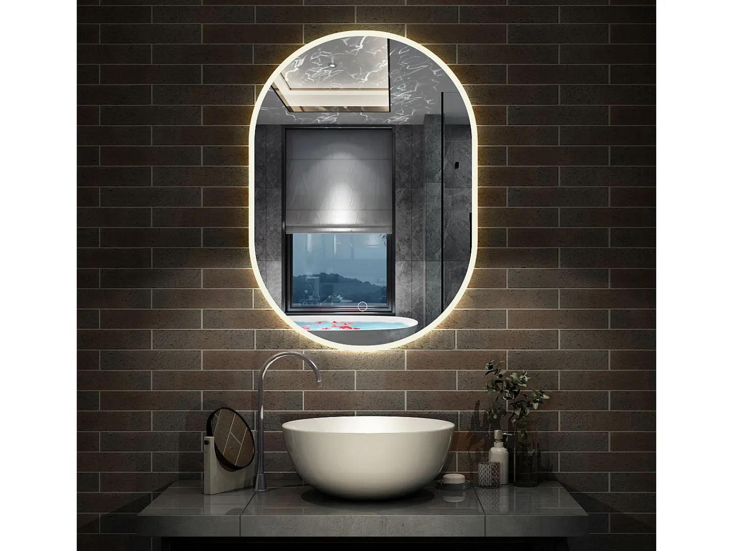 AICA espejo 45 x 75 cm ,olvado,luz led con 3 colores,con función antivaho,brillo ajustable,función de memoria agapada Transparente