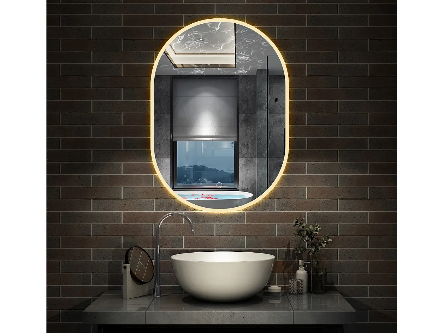 AICA espejo 45 x 75 cm ,olvado,luz led con 3 colores,con función antivaho,brillo ajustable,función de memoria agapada Transparente