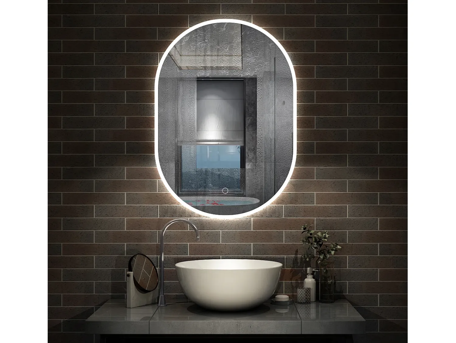 AICA espejo 45 x 75 cm ,olvado,luz led con 3 colores,con función antivaho,brillo ajustable,función de memoria agapada Transparente