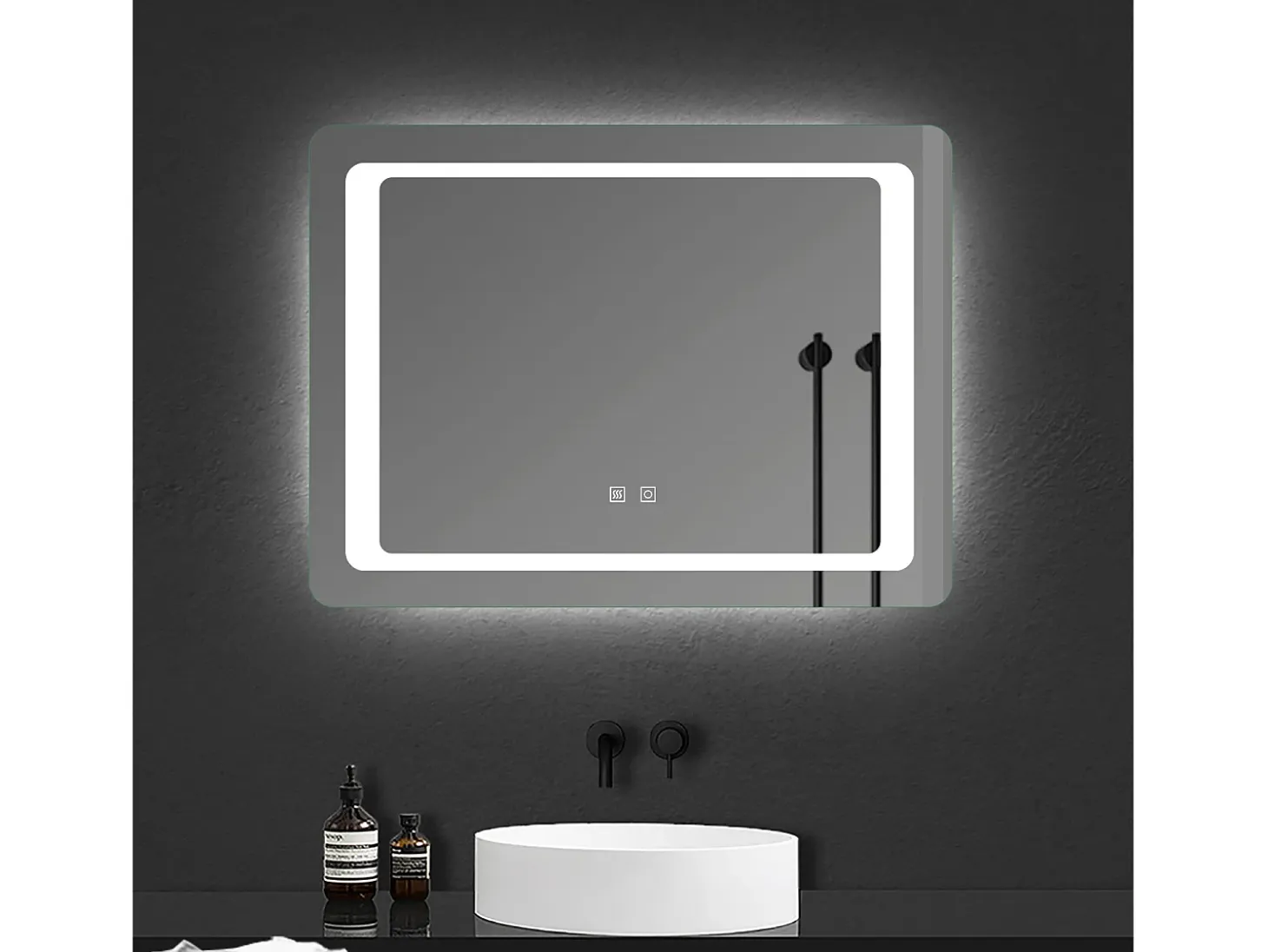 AICA espejo 80 x 60 cm ,rectangular ,luz led,antivaho y brillo regulable,función de memoria agapada