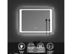 AICA espejo 80 x 60 cm ,rectangular ,luz led,antivaho y brillo regulable,función de memoria agapada