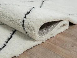Alfombra Bahar Shaggy moderna patrón rombos, negro blanco, 120 x 170 cm