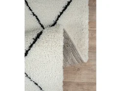 Alfombra Bahar Shaggy moderna patrón rombos, negro blanco, 140 x 200 cm