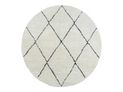 Alfombra Bahar Shaggy moderna patrón rombos, negro blanco, 120 cm redonda