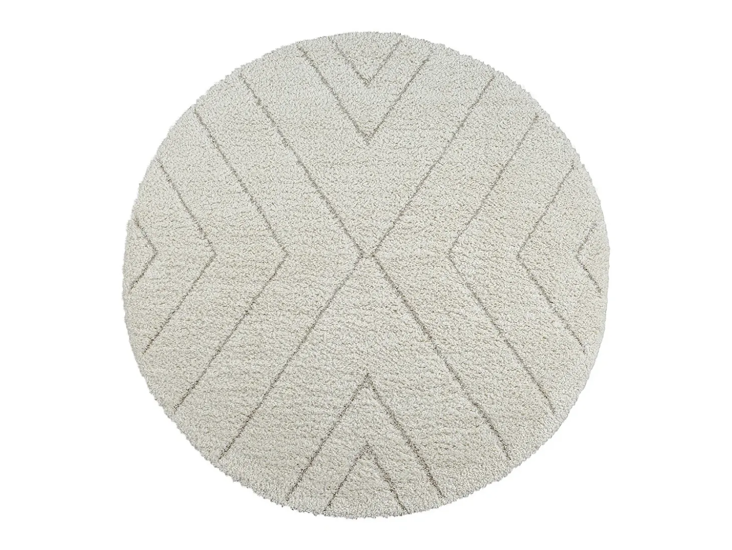 Alfombra Bahar Shaggy patrón triángulos, crema, 160 cm redonda