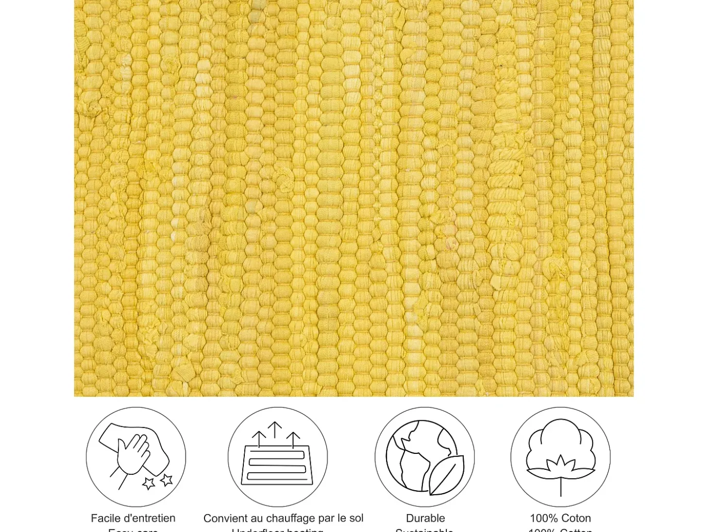 Alfombra de algodón tejida a mano y reversible 90x160 cm Amarillo Happy Cotton