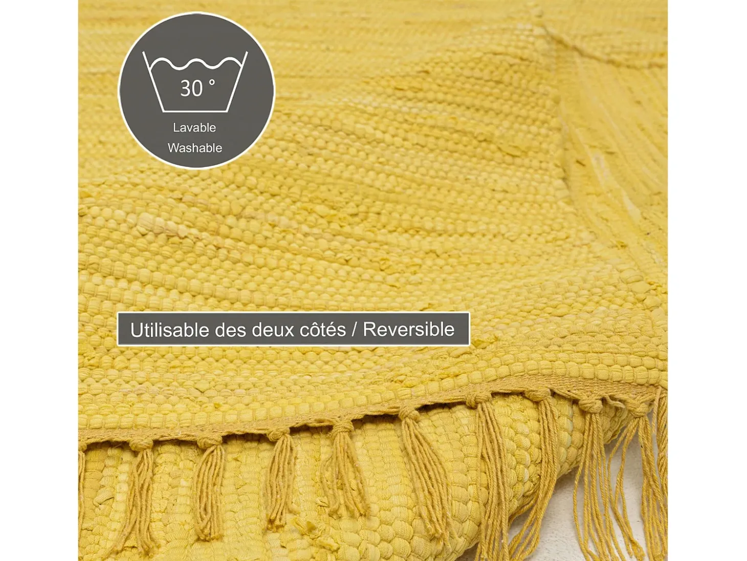 Alfombra de algodón tejida a mano y reversible 90x160 cm Amarillo Happy Cotton