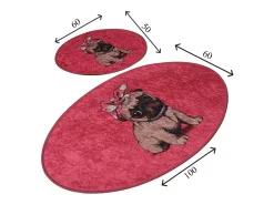 Sale Alfombra de baño Set (2 piezas) Pink Pug Multicolor