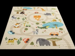 the carpet Alfombra De Salón|Alfombra Infantil^Alfombra Happy Life Juego Safari - - 160 cm Redonda Beige