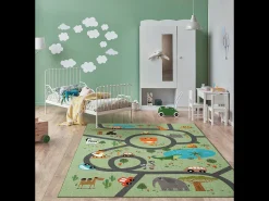 the carpet Alfombra De Salón|Alfombra Infantil^Alfombra Happy Life Juego Safari - - 160 cm Redonda Verde