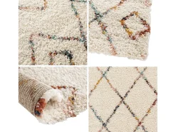 Alfombra interior estilo shaggy bereber crema y multicolor