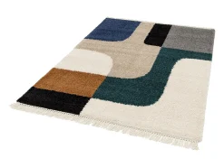 Alfombra interior shaggy con patrones geométricos crema