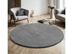the carpet Alfombra pelo corto lavable antideslizante - Antracita - 120 cm Redondo - RELAX Gris antracita