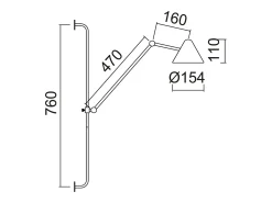Aplique de pared ARM estilo moderno - Alt. 76 cm - LED COB 5W- 728lm y 3000k - Cable 2 metros - 330º y 180º grados, on&off - ip20- acero y negro