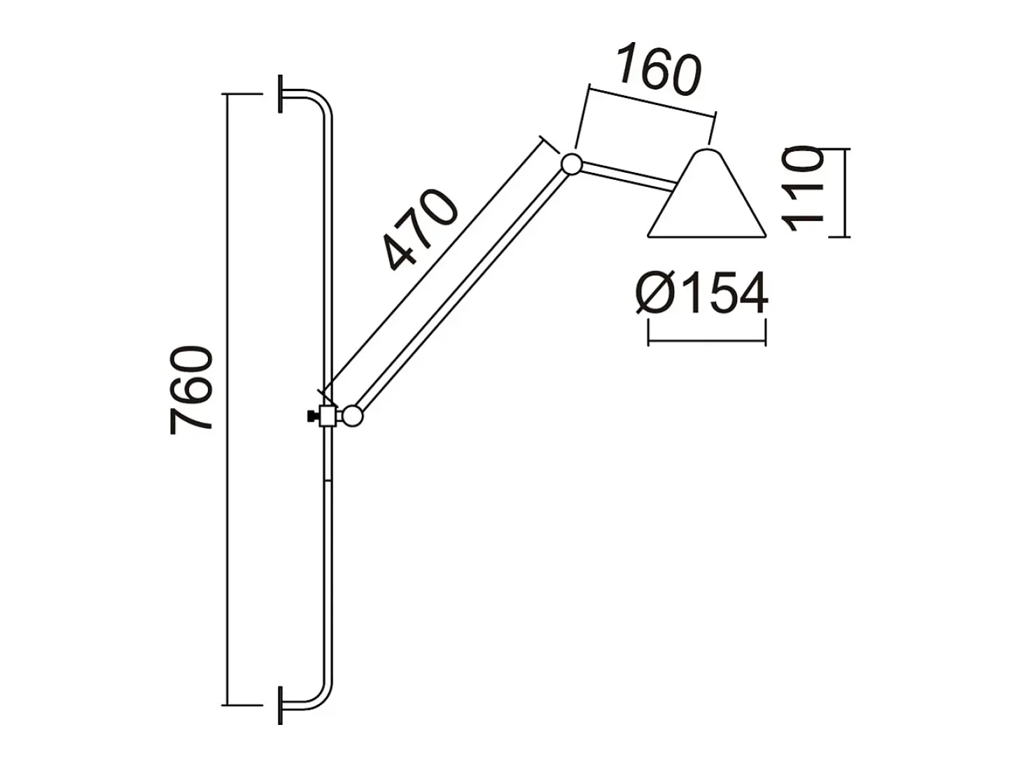 Aplique de pared ARM estilo moderno - Alt. 76 cm - LED COB 5W- 728lm y 3000k - Cable 2 metros - 330º y 180º grados, on&off - ip20- acero y negro