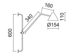 Aplique de pared ARM estilo moderno - Alt. 60 cm - LED COB 5W- 728lm y 3000k - Cable 2 metros - 330º y 180º grados, on&off - ip20 - acero y negro