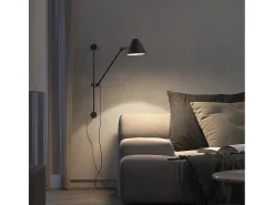 Aplique de pared ARM estilo moderno - Alt. 60 cm - LED COB 5W- 728lm y 3000k - Cable 2 metros - 330º y 180º grados, on&off - ip20 - acero y negro