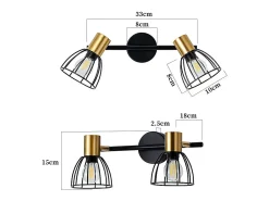 Best NETTLIFE Aplique de pared para interior , vintage, casquillo E14, , giratorio 350°, de metal, con 2 luces (bombillas no incluidas) Negro