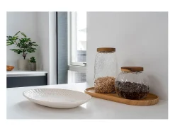 ebuy24 Jarrón^Bandeja de cerámica blanca 30,5 x 20 cm Blanco