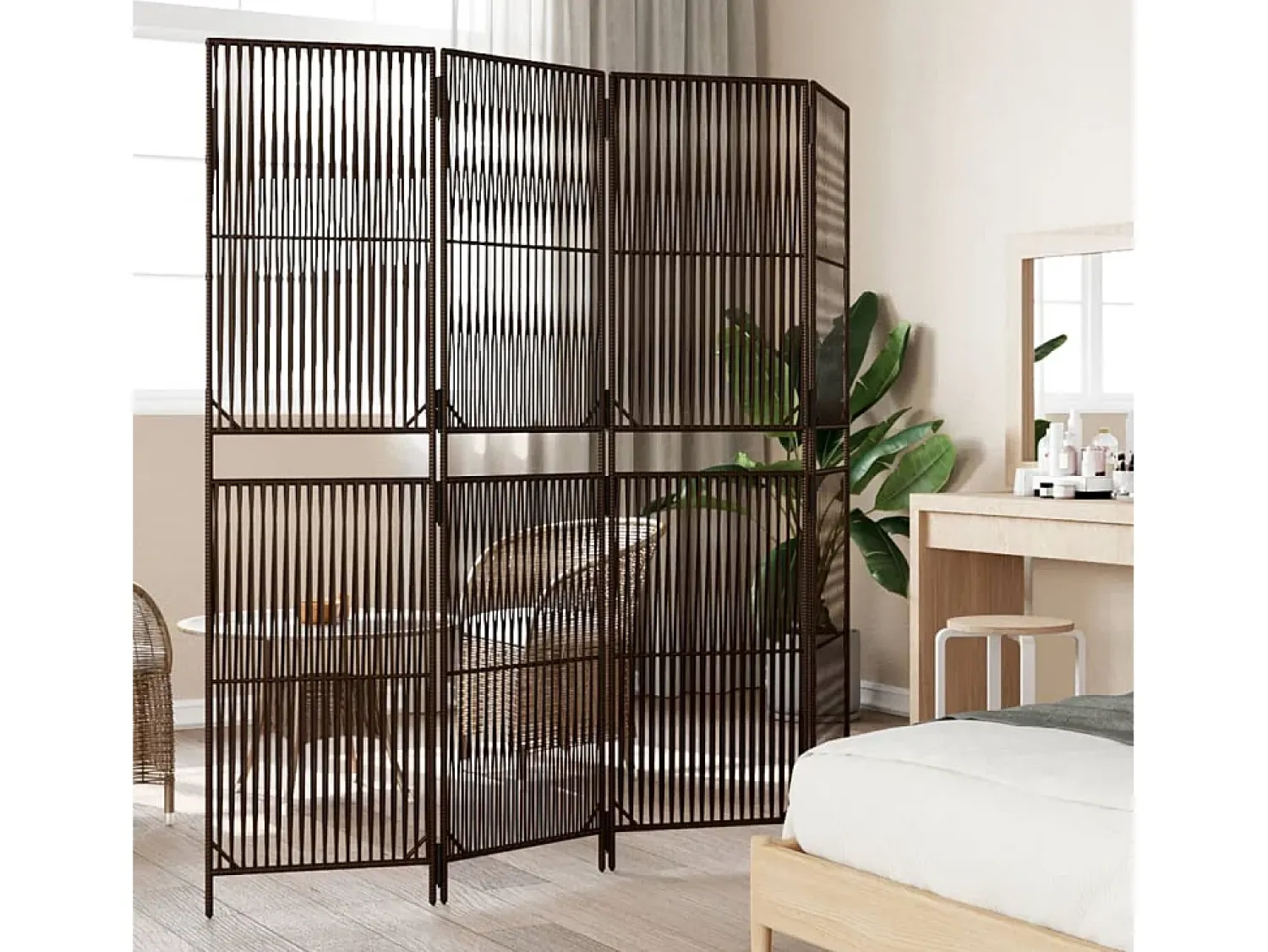 Best Biombo de 4 paneles ratán sintético marrón ES189415 Marru00f3n