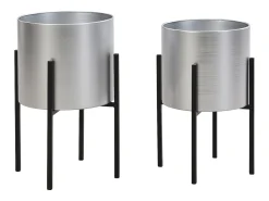 OZAIA Macetero^Conjunto de 2 maceteros con soporte de metal - D.25 x Alt. .39 y D. 23 x Alt. .35.5 - - EDMEE Plateado