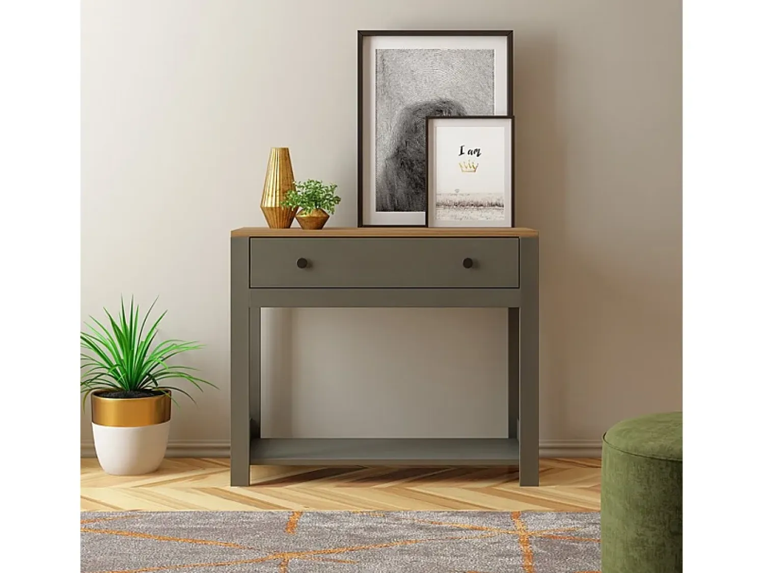 Vajilla^Consola para recibidor color blanco estilo clásico con cajón Corlay - Negro