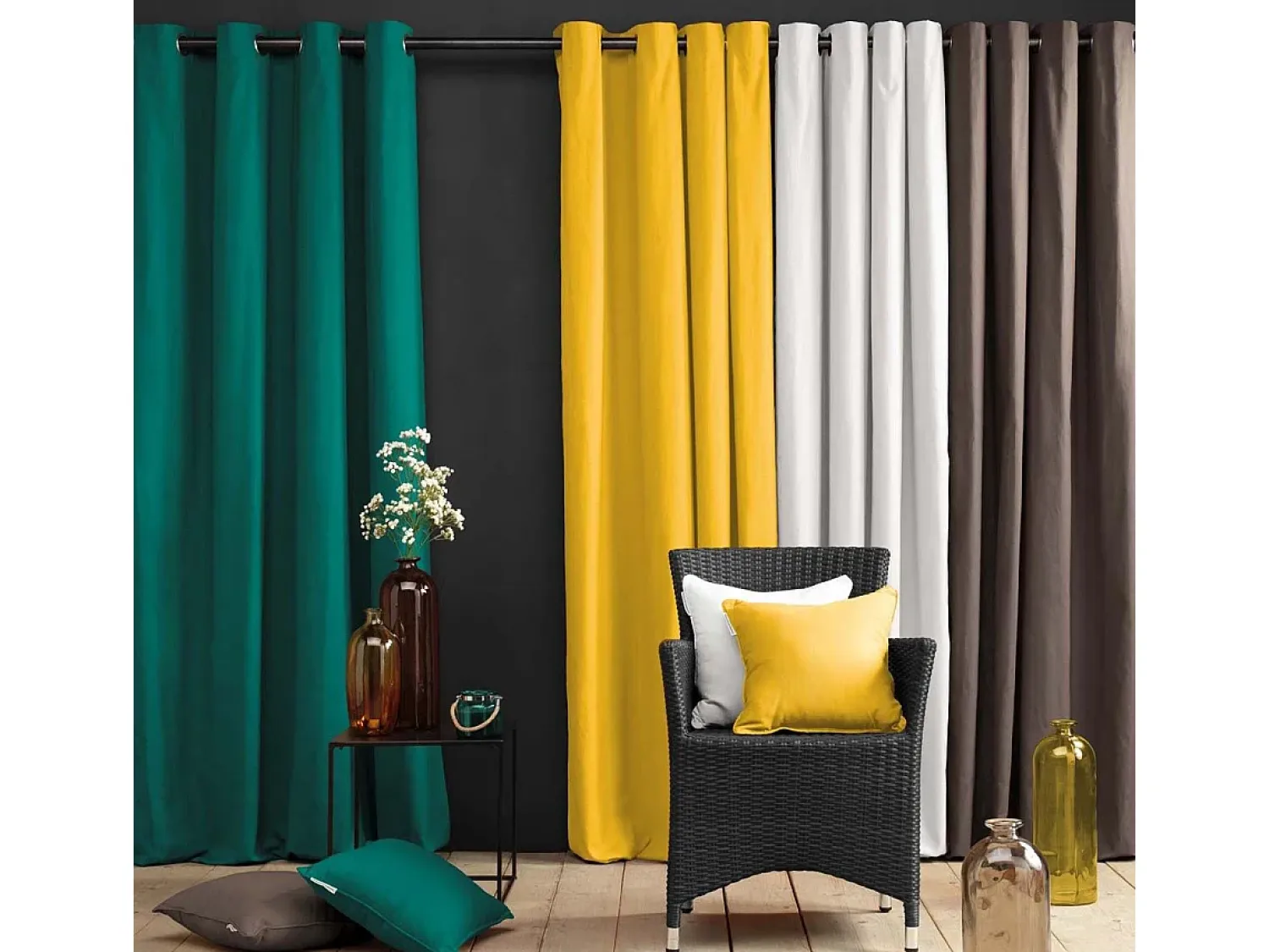 Best Douceur d'intérieur Cortina con ollaos 100% algodón Panamá Gris