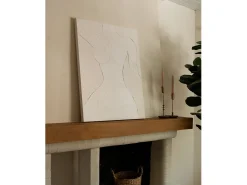 Best DECOWOOD Cuadro decorativo sobre lienzo de algodón con marco de madera blanco pintado artesanalmente con pintura al oleo de 100x150cm - LEO - Beige