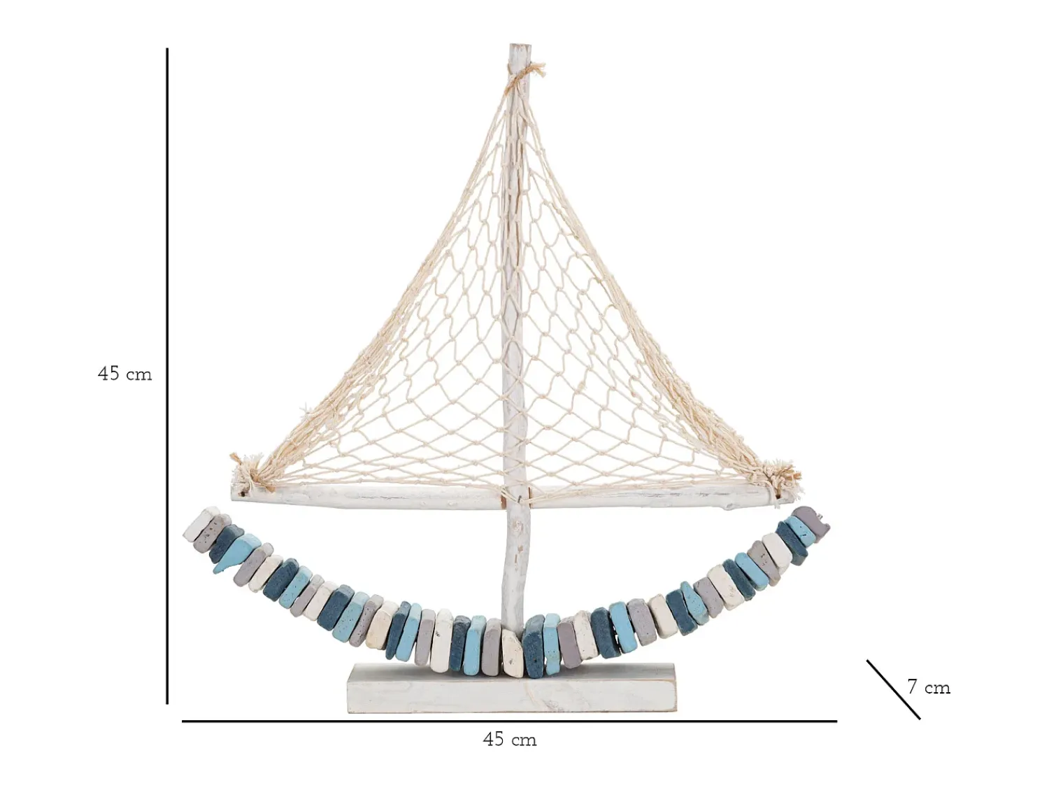 Best Escultura de velero en madera con red de tela 45x45x7cm Enok - Marino Azul