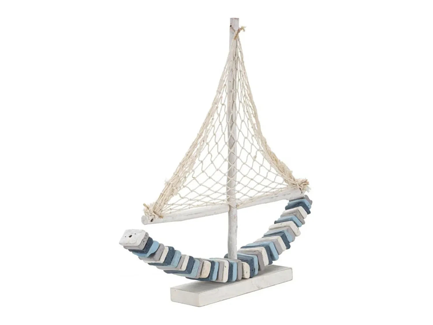 Best Escultura de velero en madera con red de tela 45x45x7cm Enok - Marino Azul