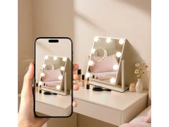 Best NETTLIFE Espejo de maquillaje iluminado Hollywood Mirror - Espejo de tocador con 9 LED, espejo cosmético pequeño con luz giratoria de 3 modos Blanco