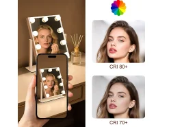 Best NETTLIFE Espejo de maquillaje iluminado Hollywood Mirror - Espejo de tocador con 9 LED, espejo cosmético pequeño con luz giratoria de 3 modos Blanco