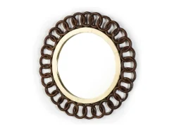 Clearance Les Tendances Espejo de pared redondo Caesar de madera oscura y metal dorado D 91 cm Marru00f3n