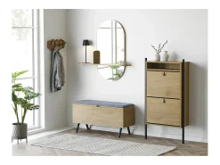 Les Tendances Espejo De Pared|Espejo^Espejo ovalado BARCO con estante de madera natural – L 92 x H 94,5 cm Beige