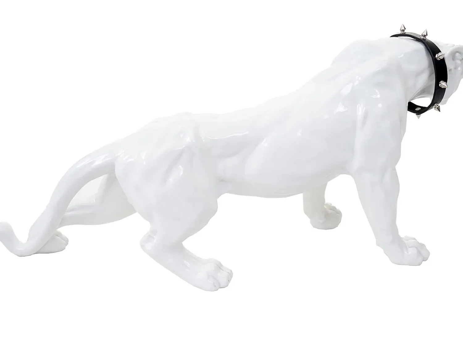 Clearance MCW Figurita decorativa pantera con collar, alto brillo con collar Blanco