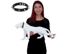 Clearance MCW Figurita decorativa pantera con collar, alto brillo con collar Blanco
