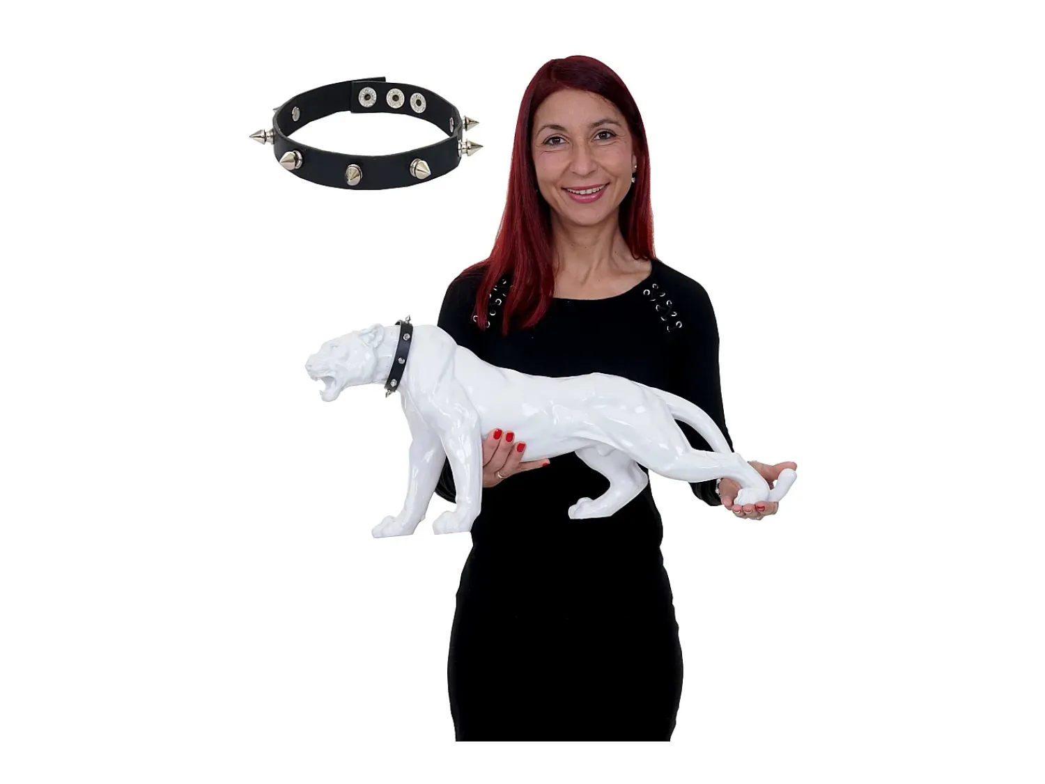 Clearance MCW Figurita decorativa pantera con collar, alto brillo con collar Blanco