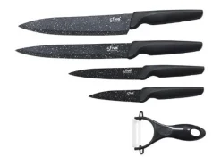 Juego de 5 Cuchillos de Acero Inoxidable Negro con Efecto Moteado Secret de Gourmet