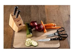 Hot ARCOS Juego de cuchillos Serie Ópera + Tijeras de Acero Inoxidable con Soporte de Madera Gris