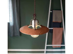 Ferroluce Lámpara Suspendida^Lampadario Classico Bologna Metallo E Ceramica Nero Sfumato Rame 30Cm 1 Luce E27 Cobrizo