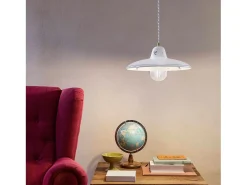 Ferroluce Lámpara Suspendida^Lampadario Classico Como Ceramica Bianco Decorato Filo Blu 1 Luce E27 Blanco