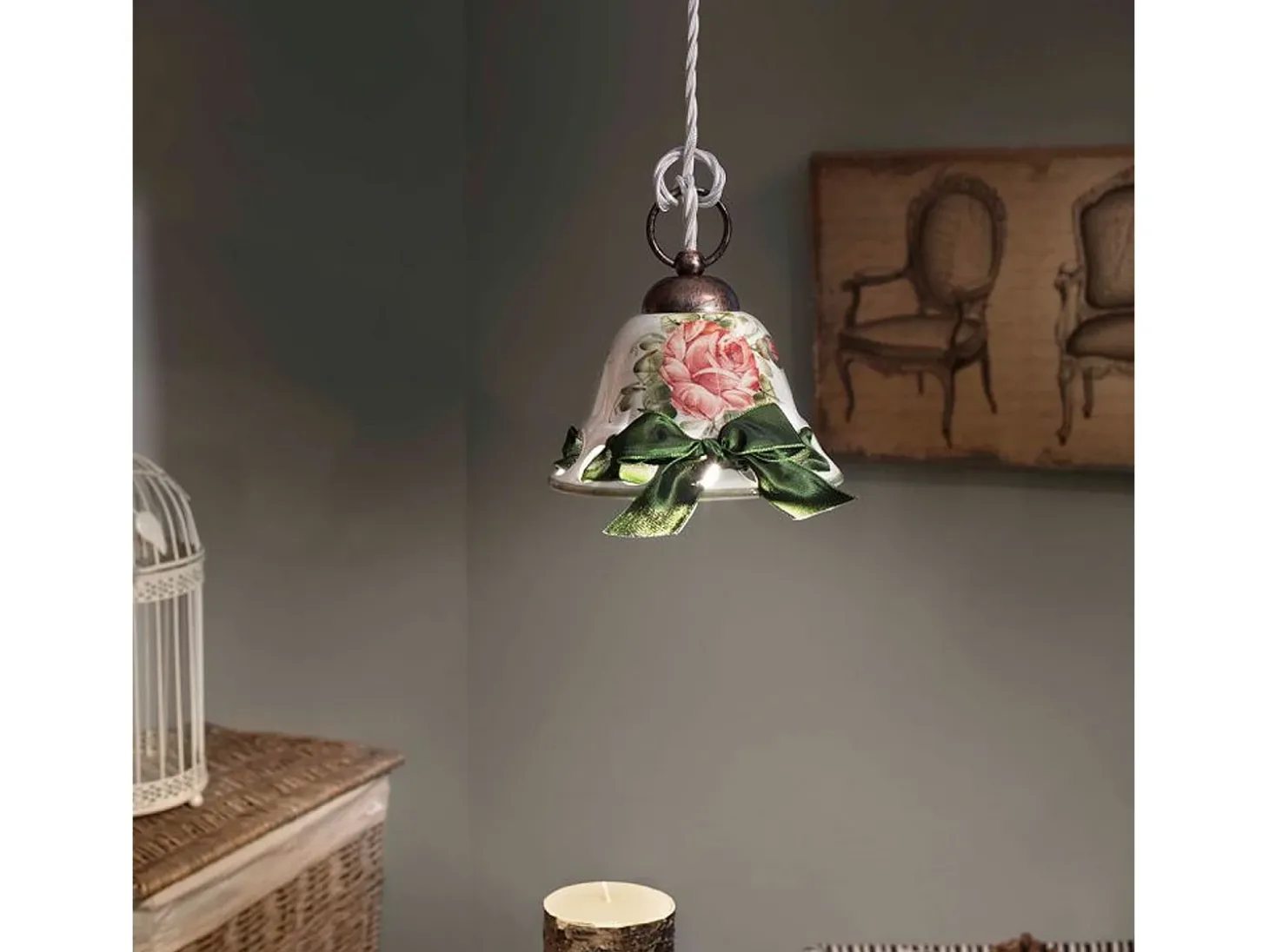 Lampadario Classico Napoli Metallo E Ceramica Nero Sfumato Rame 1 Luce E14
