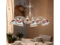 Discount Ferroluce Lampadario Classico Napoli Metallo E Ceramica Bianco Sfumato Oro 8 Luce E14 Blanco