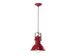 Ferroluce Lámpara Suspendida^Lampadario Industrial Ferro E Ceramica Vintage Bordeaux 1 Luce E27 23Cm Granate