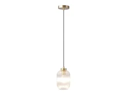 Lámpara colgante dorada y cristal transparente D.14 x Alt.120 cm - LOUXOR