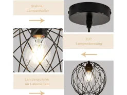 Sale NETTLIFE Lámpara colgante redonda negra - Lámpara colgante vintage E27 Lámpara colgante industrial retro Lámpara de mesa Negro