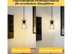 Sale NETTLIFE Lámpara colgante E27 Vintage Diam.12 cm madera metal con pantalla de cristal para comedor cocina salón dormitorio Negro