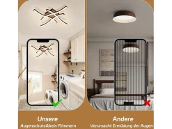 Best NETTLIFE , lámpara de techo LED de 24W, madera, 3000K, luz blanca cálida, diseño moderno, metal . Negro