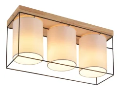 Best NETTLIFE Lámpara de techo para salón, de madera, 3 bombillas E14, estilo vintage con toques retro industrial. Negro