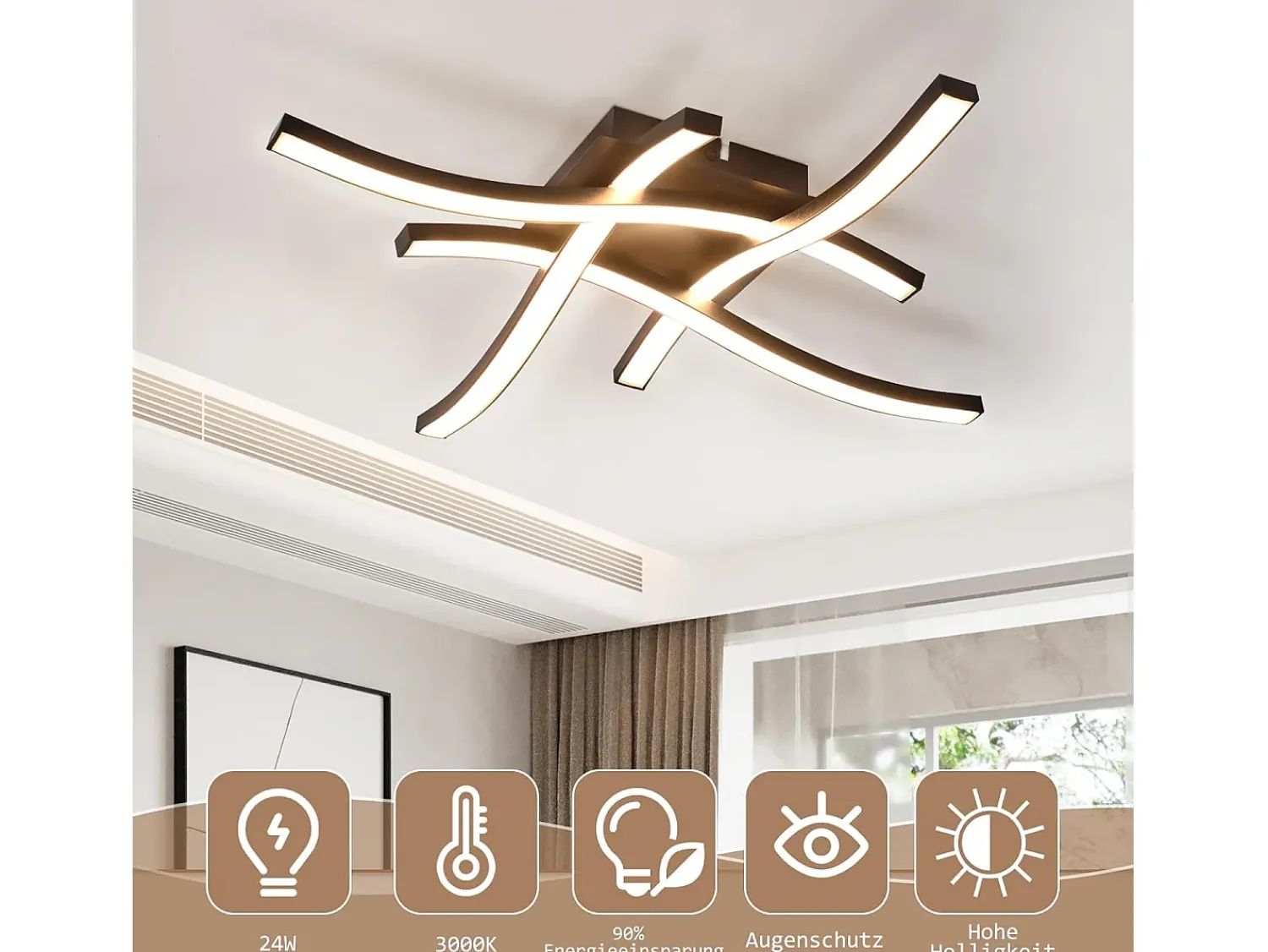 Best NETTLIFE , lámpara de techo LED negra de 24W, 3000K, luz blanca cálida, diseño moderno. Negro